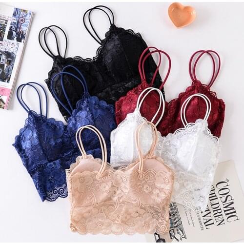 Sexy Tube Top Women Breathable Brassiere Seamless Lace Bralette with Chest Pad Double Strap Push Up Lingerie Girl Underwear Bras