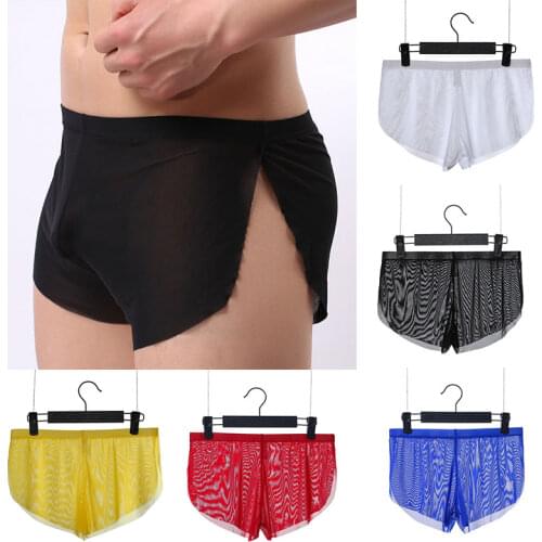 Sleepwear Loose Comfy Mens Boxer Shorts Split Sexy Panties Breathable Comfortable Intimates Solid Color Split Fork Men Knickers