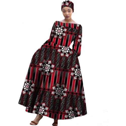 African maxi dress for women long-sleeves ankle-length party long dress plus size with a small headscarf AFRIPRIDE A722559