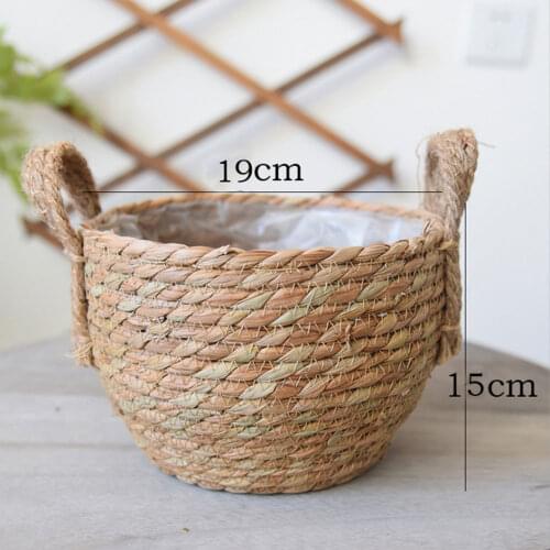 Natural Hand Rattan Woven Seagrass Basket Garden Flower Vase Hanging Folding Basket With Handle Storage Basket Household Decor