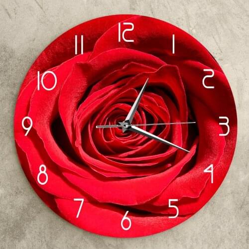 Romantic Red Roses Flower Wall Clock Red Rose Flower Print Wall Clock Silent Non Ticking Battery Operated Gift For Her Wall Art