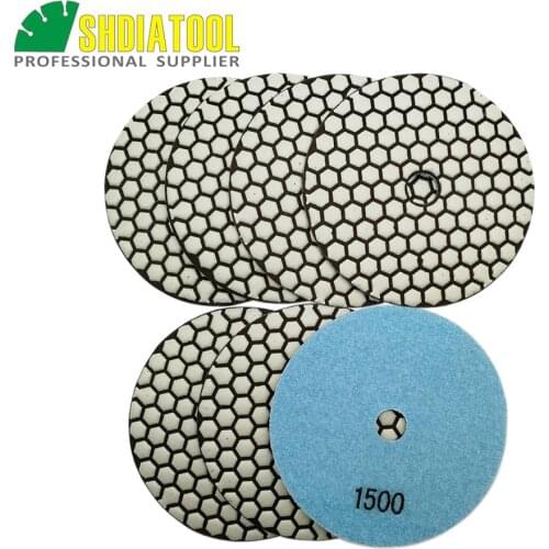SHDIATOOL 7pcs 5"#1500 B dry sanding disc for grinding Dia 5inch Resin bond diamond flexible polishing pads Polisher sander disc