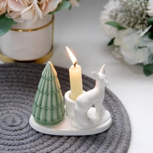 Nordic ins ceramic Christmas tree animal deer long pole candle holder figurines desktop decoration crafts wedding ornaments