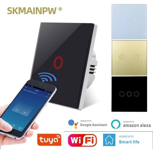 Skmainpw Eu Ac90-250v Smart Wireless Wifi Switch Golden Black White Crystal Glass Light Wall Touch Switch 1/2/3 Gang