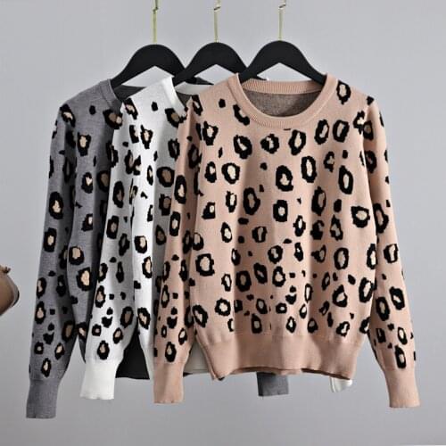 GIGOGOU Newly Leopard Women O Neck Sweater 2020 Autumn Winter Thick Warm Pullovers Top Soft Female Jumper Knitwear Outfits Pull