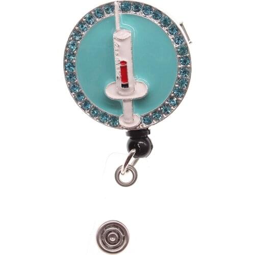 In Stock New Design Hospital ID Badge Reel Nurse Syringe ID Badge Holder Alloy Name Card