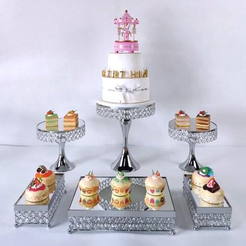 6 gold silver High-quality Cake Stand Set gold Crystal Metal Cupcake decorations Dessert Pedestal Party Wedding cake rack