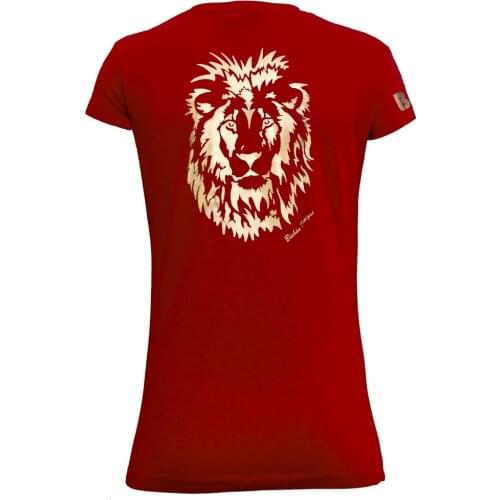 Bichon Designs T-shirt women short sleeve, Casual design Golden Lion red and navy basic women and girl