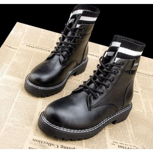 New Martins Boots For Women Boots PU Lace Up Ankle Boots Autumn Warm Fur Lining Winter Boots Ladies Motorcycle Shoes for Girls