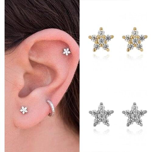 Shiny Star Stud Earrings 925 Sterling Silver Ear Needle Minimalist CZ Stud Earrings Fashion Jewelry for Women Birthday Gift