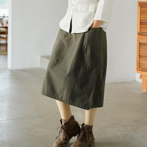Women Spring Summer Cotton Elastic Waist Skirts Ladies Vintage Solid Color Skirt Female Retro 2020 Skirts