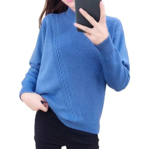 Women Sweater Casual Solid Half Turtleneck Female Pullover Full Sleeve Soft Spring Autumn Winter Knitted Sweater Female Jumper