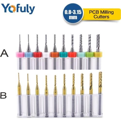 10pcs 0.8-3.175mm Titanium Coated Carbide End Milling Cutter Engraving Edge 3.175mm Diameter Cutter CNC Router Bits End