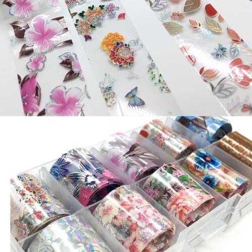 10 Designs 10pcs Holographic Flower Nail Foil Decal Nail Art Foil Paper/Floral Prints Nail Art Decoration Wrap Transfer Sticker