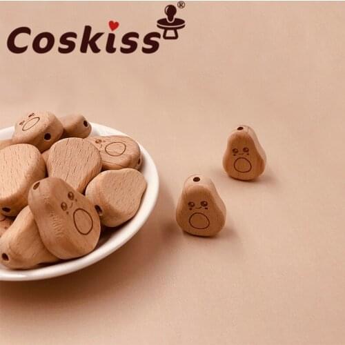 Coskiss 10pcs Beech Wooden Bow Beads BPA Free Wooden Teethers Toys Wooden Teether Wooden Teething Bead Baby Teether