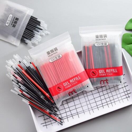 100 pcs/set Gel Refill Value Pack 0.5mm Needle Tip Red Black Blue Color Ink Writing Stationery Office School Supplies