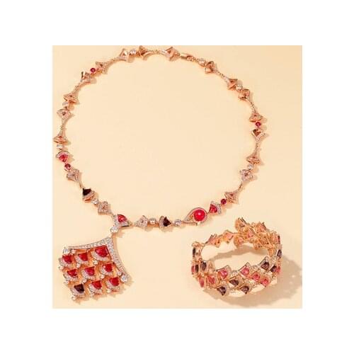 2021 Hot Brand Fashion Jewelry Set Women Chain Party Light Gold Color Choker Bracelet Jewelry Set