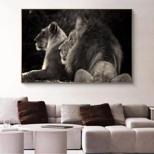 Afrian Wild Lions Family Canvas Art Posters And Prints Black And White Animals Canvas Paintings On the Wall Art Lions Pictures