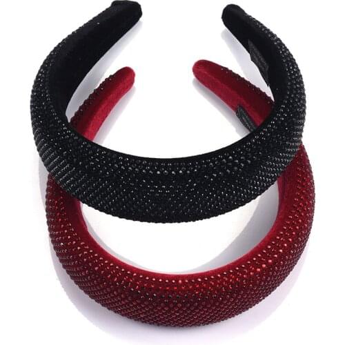 Velvet Rhinestone Hairband For Women Elegant Statement ZA Headband Jewelry Red Black Wide Large Hair Hoop Headwear Accessories