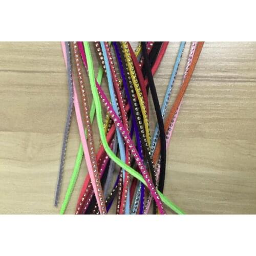 Free Ship 1000 Meterse 3mm*1.5mm Multi Color Flat Faux Suede Leather Cord With Full Silver Studs