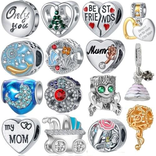 Simple Style Crystal Lock Key 2021 Pendants Fit Bracelets & Bangle for Women Enamel Life Tree Trunk Hearts DIY Charms Beads Gift