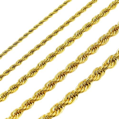 High Quality Gold Plating Rope Chain Stainless Steel Necklace For Women Men Gold Fashion Rope Chain Jewelry Gift