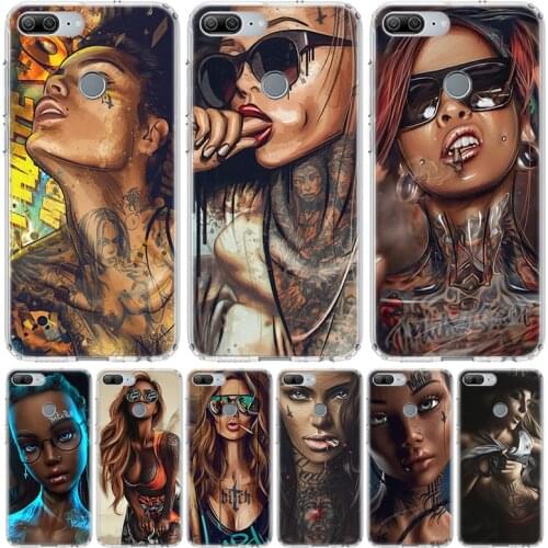 Sexy Sleeve Tattoo Girl Phone Case for Huawei Honor 10 9 Lite Y9 Y5 Y6 Y7 2019 8X 8A 8S 7A 7X 10i 20i Pro V30 Art Coque Capa