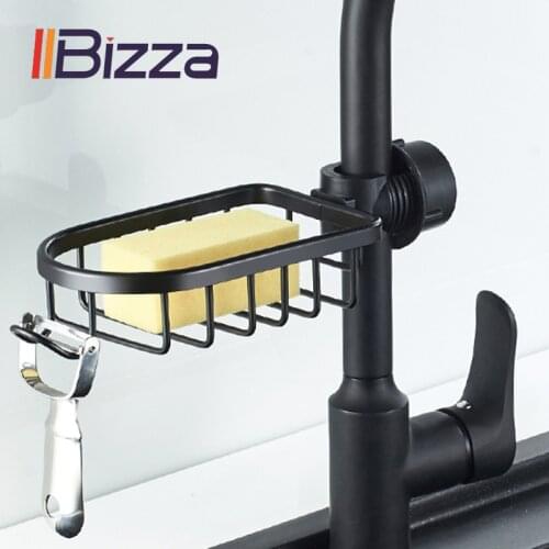 Black Bathroom Shampoo Soap Shower Storage Basket Shelf Rack Adjustable Faucet Drainage Shelf Kitchen Sundries Holder with Hooks