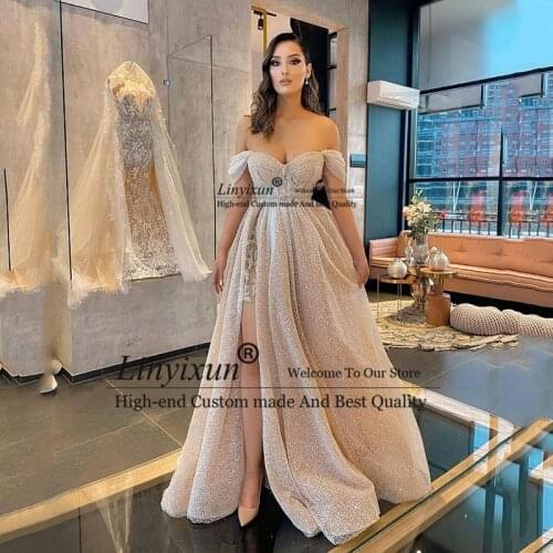 Elegant Rose Pink Sweetheart Sequined Prom Dresses Hot Sale Off The Shoulder A-Line Long Evening Dress Plus Size Party Dress