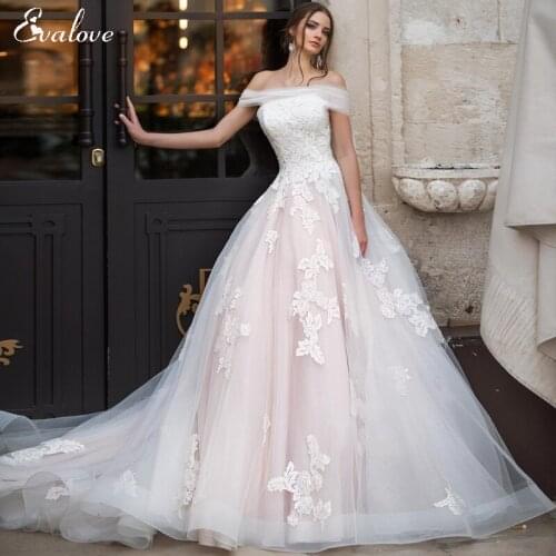 EVALOVE Romantic Boat Neck Lace Up Customized A-Line Wedding Dress Gorgeous Tulle Appliques Vintage Bridal Gown Vestido De Noiva