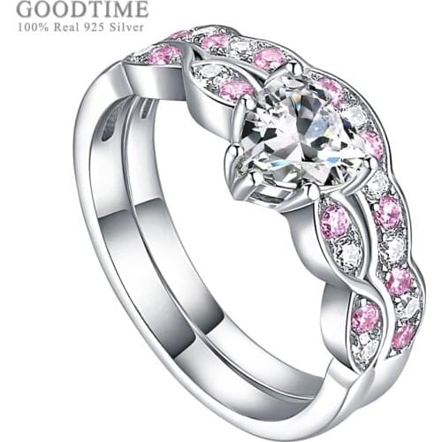 Fashion Women Ring 925 Sterling Silver Love Heart Zircon Wedding Ring Set For Bridal Rhinestone Jewelry Accessories For Party