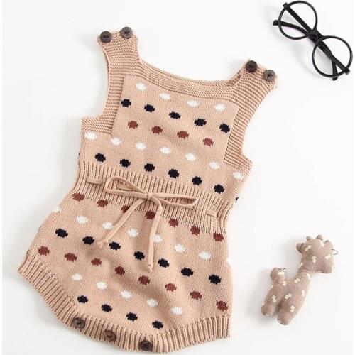 0-24M Newborn Kid Baby Boy Girl Clothes Winter Warm Sweater Bodysuit Polka Dot Knitted Sunsuit Cute Sweet Knitwear Outfit