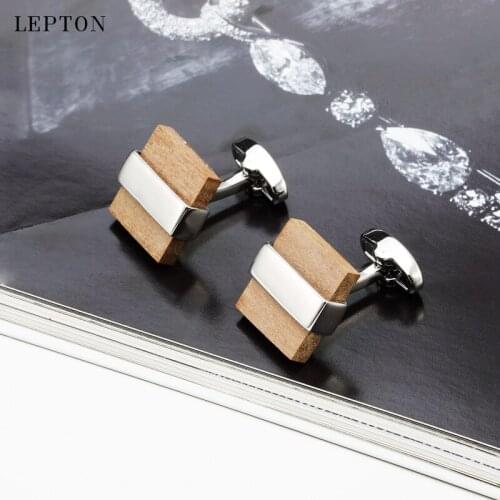 Lepton Wooden Cufflinks for Mens Shirt Cuff Cufflink Black & Silver color Wood Cuff Links For Wedding,Business,Drop Shipping