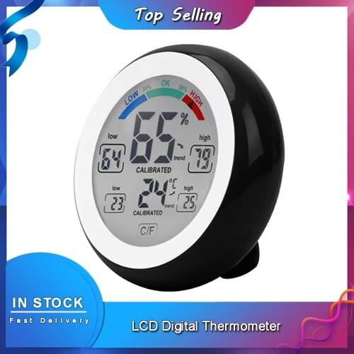 Multifunctional LCD Digital Thermometer Round Touch Screen Home Hygrometer