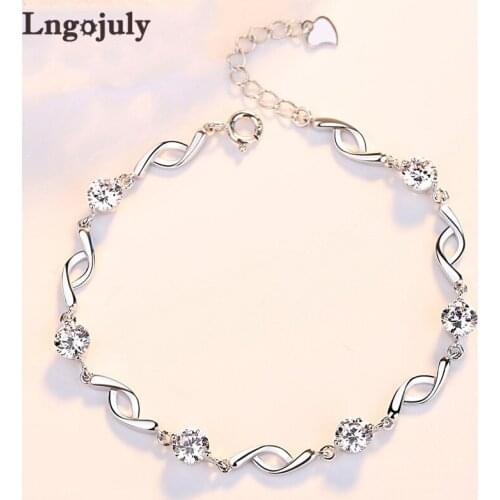 Trendy Bracelet 925 Sterling Silver Twist Bracelets Jewelry Charm Zircon Sweet Girl Women Bracelets For Valentines Day Gift