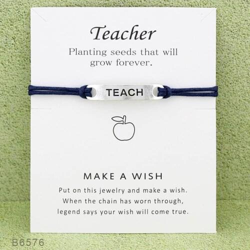 ISINYEE Fashion Letter Geometric chain Wish Card Bracelet For Women Charm Rope Bracelets For Teacher Bracelet Jewelry Gifts