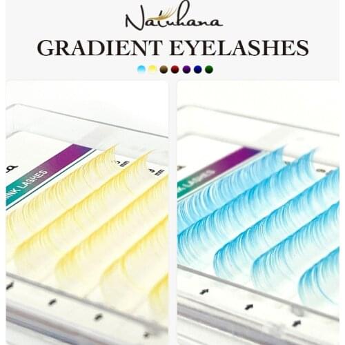NATUHANA 6rows Individual Ombre Color Faux Mink Eyelash Extension Gradient Color Eyelashes False Lashes for Makeup tools