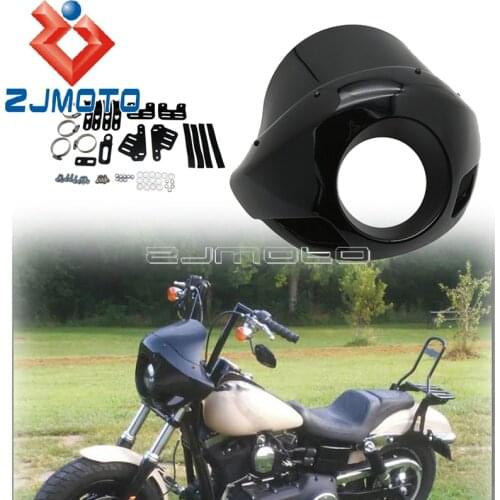 For Harley Touring Sportster Dyna XL 883 1200 5.75" inch Headlight Fairing Round Head Lamp Mash Cowl 35-49mm Forks Mount
