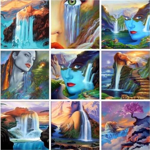 Full Square 5D DIY waterfall diamond painting character scenery tiger Diamond Embroidery Cross Stitch Mosaic Sticker Gift