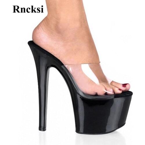 Rncksi Classic Pole Dance Sexy Lady Women Pole Dance 17cm High-Heeled With Platform Slippers Shoes Wedding Party Dress Slippers