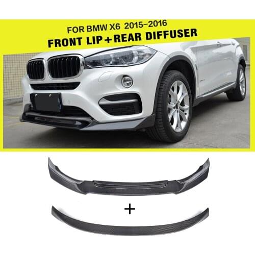 Carbon Fiber Car Front Bumper Lip Spoiler and Chin Rear Spoiler Wing for BMW X6 Base Sport Utility 2014 - 2018