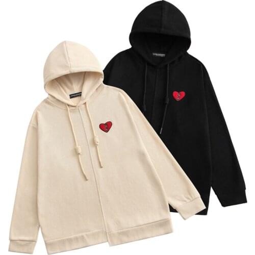 Love Embroidered Irregular Design Sweatshirt Men and Women Loose Hooded Pullover Hoodies Youth Student Long Sleeved Couple Tops