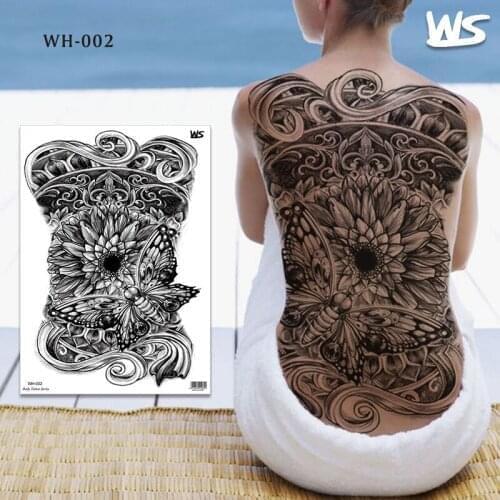 Temporary back tattoo sticker large 3D black lotus dragon totem lion tattoo design sexy for women men body art tattoo waterproof