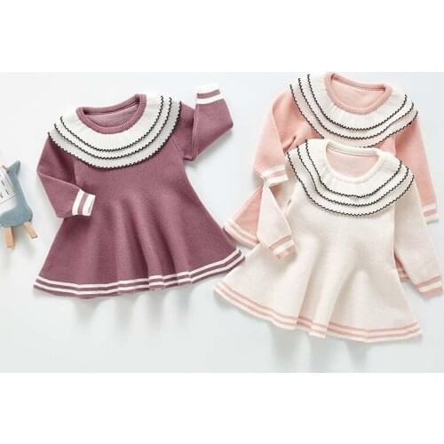 Bear Leader Baby Girls Knitted Sweater Dress Autumn Winter Princess Elegant Toddler Kids Warm Infant Children Ruffle Clothes