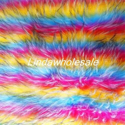 High grade small size scrap material,faux fur fabric,rainbow raccoon jacquard plush fabric,Clothing, shoe material,17x85cm/pcs