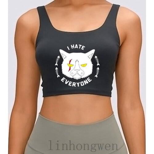I Hate Everyone Women Tank Top Gift Printed Kawaii Basic Solid Summer Style Funny Casual Plus Size XL Crop Top