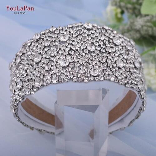 YouLaPan HP363 Luxurious Rhinestone Bridal Hairbands Silver Rose Gold Headwear Wide Hair Hoop Women Wedding Hair Accessories