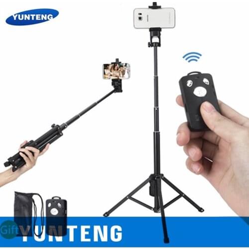 YUNTENG VCT-1688 2in1 Mini Cellphone Selfie Stick Tabletop Tripod w/Remote Controller for 52-102mm Width Smartphone DSLR ILDC
