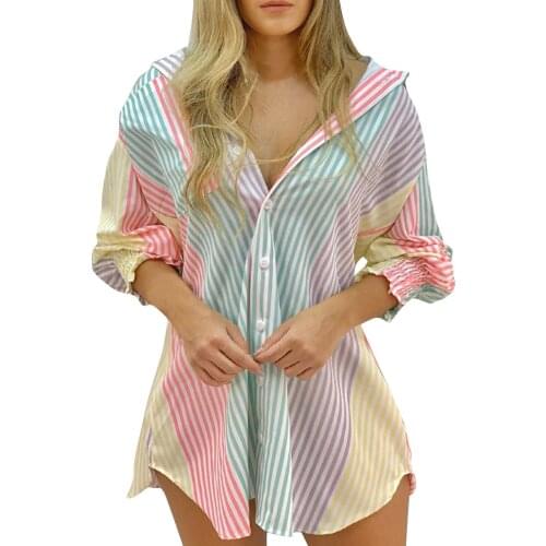 Women OL Button Up Blouses 2021 Autumn Loose Long Shirt Lady Lapel Oversized Long Sleeve Tops Flower Striped Shirts White Blusas