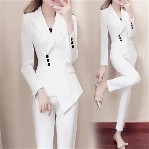 Fashion suit female spring New womens fashion Slim white small suit suit temperament summer fashion two-piece